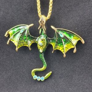 Green and Gold Dragon Pendant Necklace